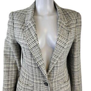 Vintage 70s Plaid Wool Blazer Jacket Women 8 Black Gray Suit Coat Formal Work M